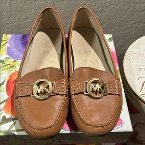 Michael Kors Brown Leather Loafers with Gold Accent